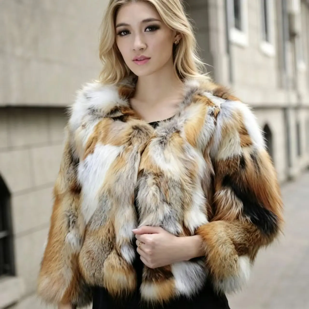 Women Real Fox Fur Short Coat Open Front Natural Color Fluffy Luxury Thick Warm Winter Fur Outerwear