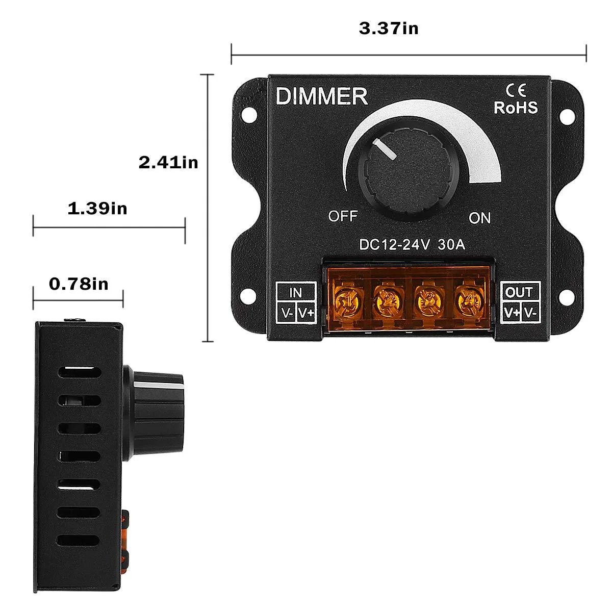 LED Knob Dimmer Switch DC 12V-24V 30A Max Voltage Regulator Adjustable Controller For LED Strip Tape Lamp LED Lighting Dimmers