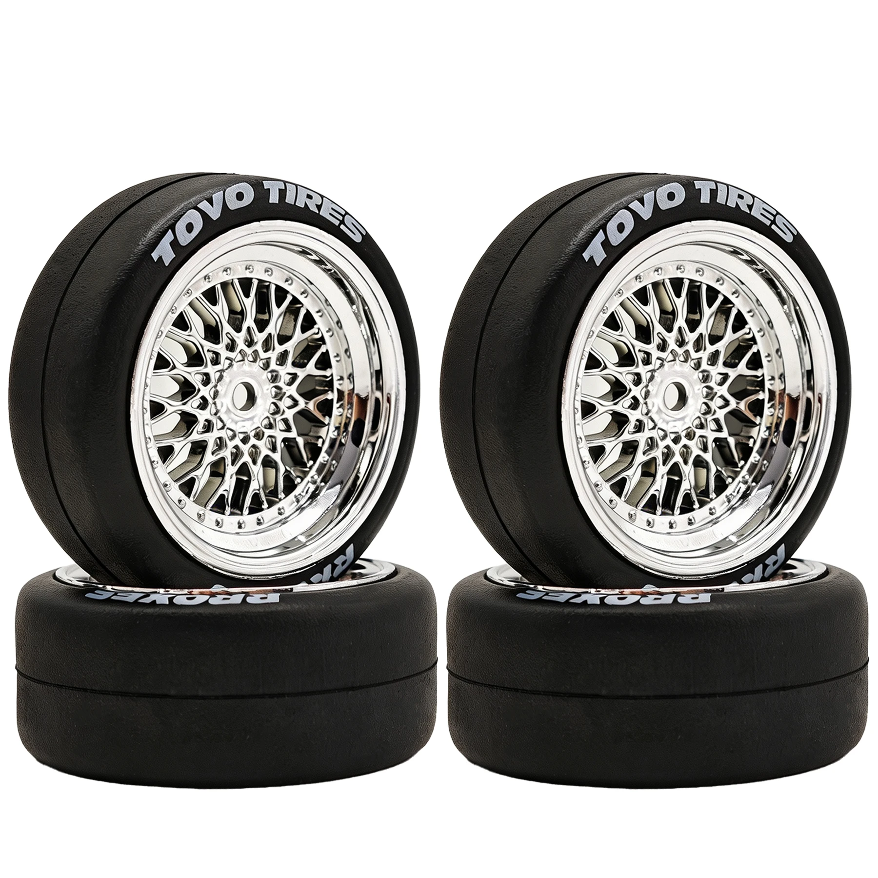 1/10 RC Drift Tires and Plastic Wheels Racing Smooth Tread Tyres for 1:10 Rally On Road Car TT01 TT02 Traxxas XV02 XV01 TA06
