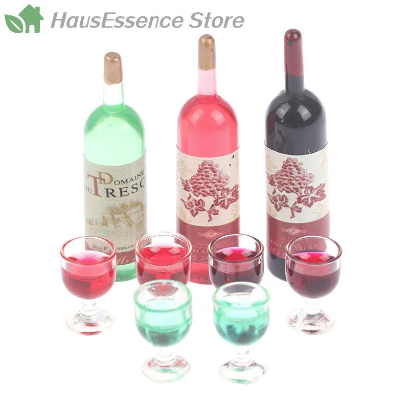 ※3pcs/set realistic appearance 1/12 Dollhouse Miniature Simulation Wine Bottle Wine Glass Model Toys detailed design