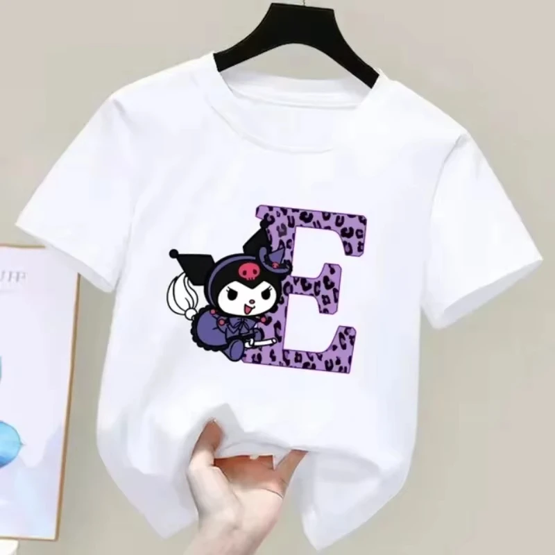 

Summer 2025 Kuromi Anime Letter Children's Short Sleeve New Summer T-shirt for Girls and Boys Soft Clothes Cute Birthday Gift