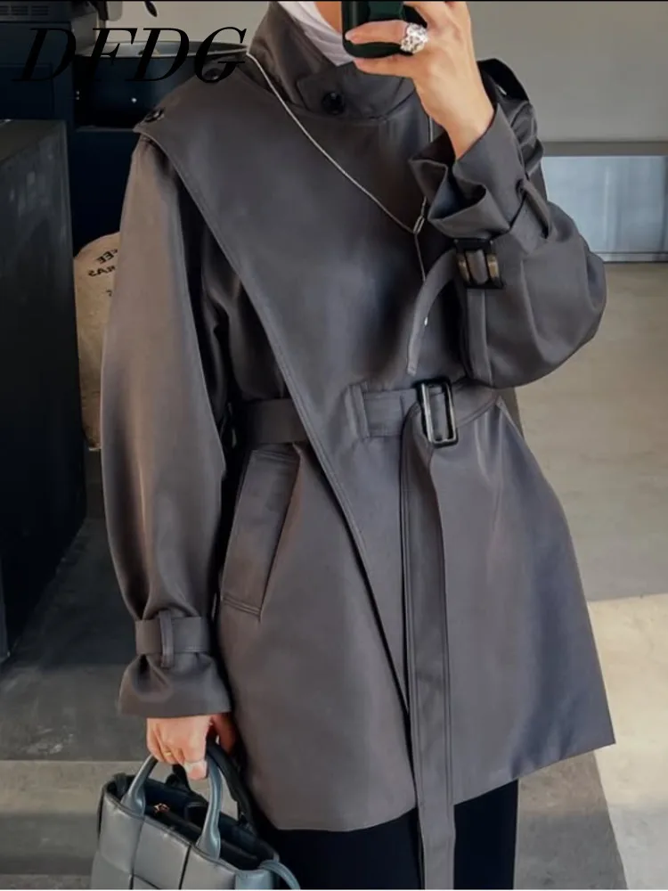 DFDG-Veste imbibée à col irrégulier, manteau cape à la taille, fouet avancé, document solide, conception de printemps et d'automne, 2025