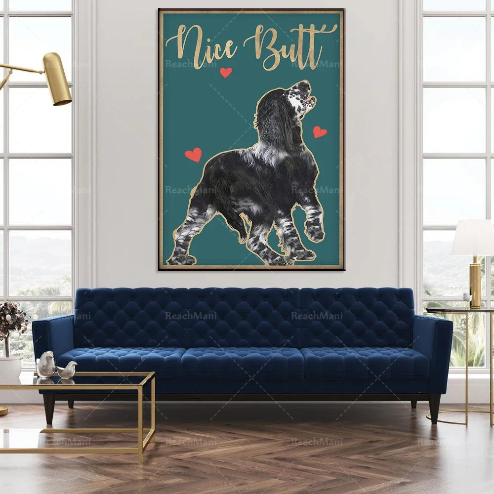 Noir et blanc English Cocker Spaniel beautiful butt funny toilet poster, suitable for home decoration posters for dog lovers