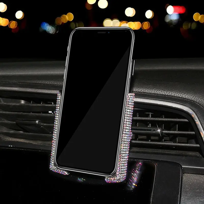 Bling Car Phone Holder Rhinestones Air Vent Smartphone Support Crystal Diamond Phone Clip Car Interior Accessories for Women