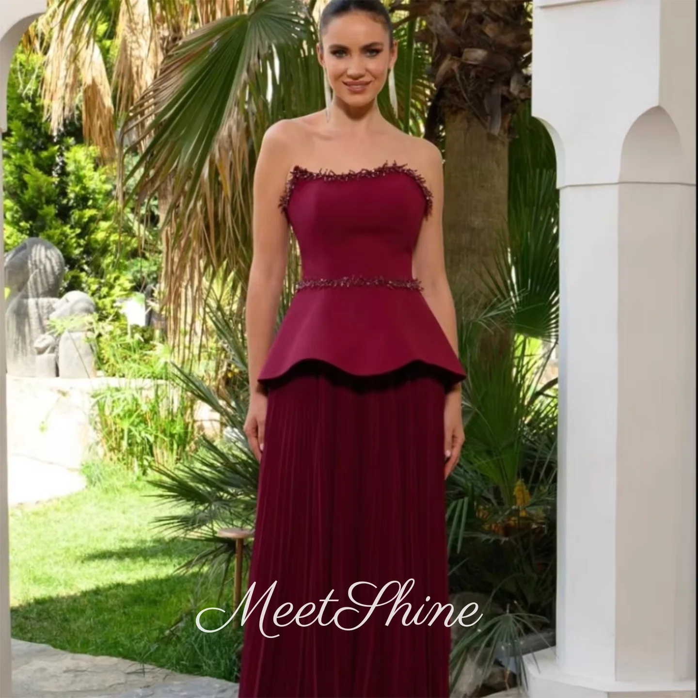 

Burgundy Beadings Prom Dress Colorfu Chiffon Crystal Pleat Zipper Back Evening Dress Customized Formal Occasion Dress 2025