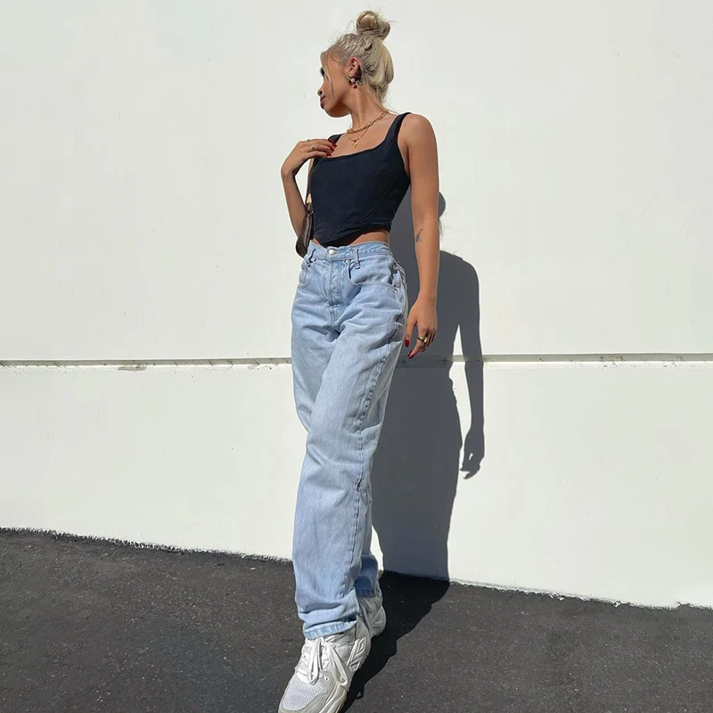 Women Streetwear Hip Butterfly Print Casual High Waist Mom Denim 90s Indie Oversize Y2k Harajuku Fashion Baggy Straight Jeans