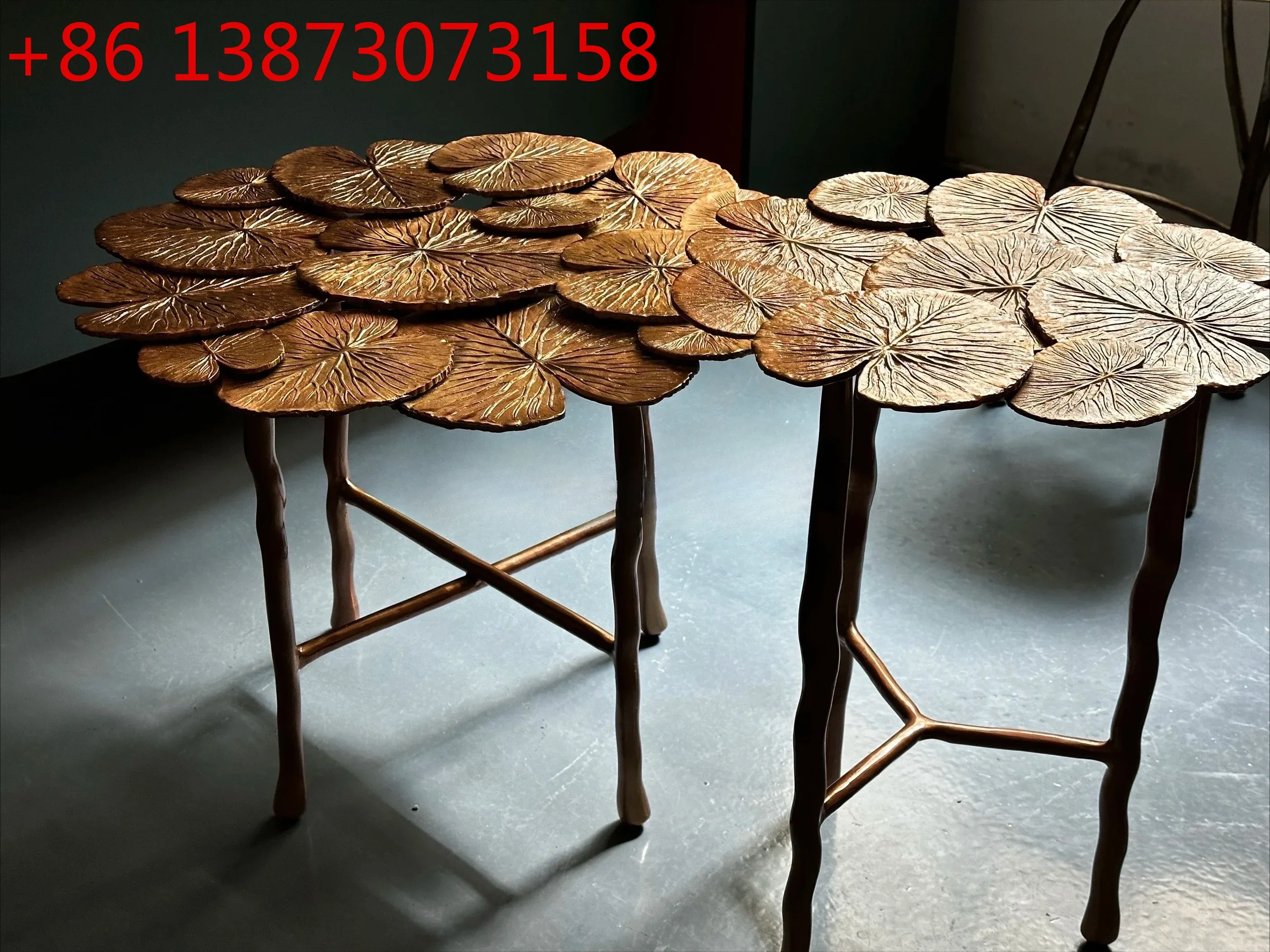 Pure copper lotus leaf pattern coffee table modern light luxury living room combination set villa model room tea table