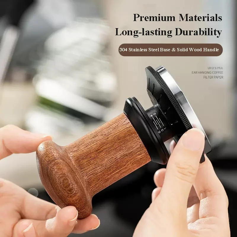

Coffee Tamper 30lb Constant Pressure Solid Wood Handle 304 Stainless Steel Base Stepless Tamping Depth Espresso Tamping Tool