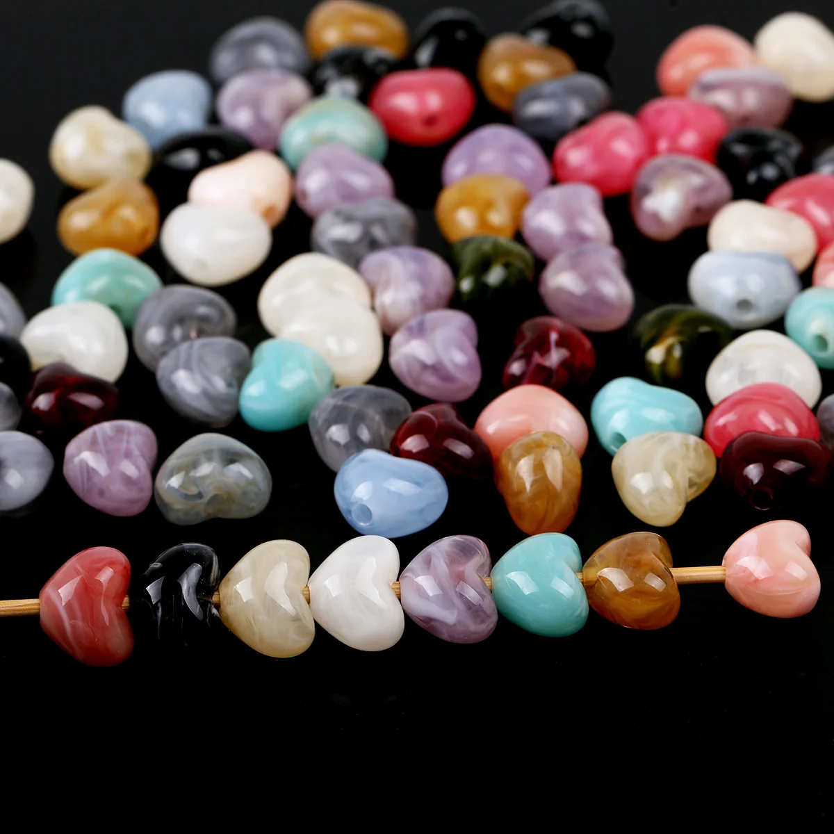 30pcs/60pcs Random Color Marble Pattern Heart Resin Loose Beads For Jewelry Making Accessories DIY Necklace Bracelet Earrings