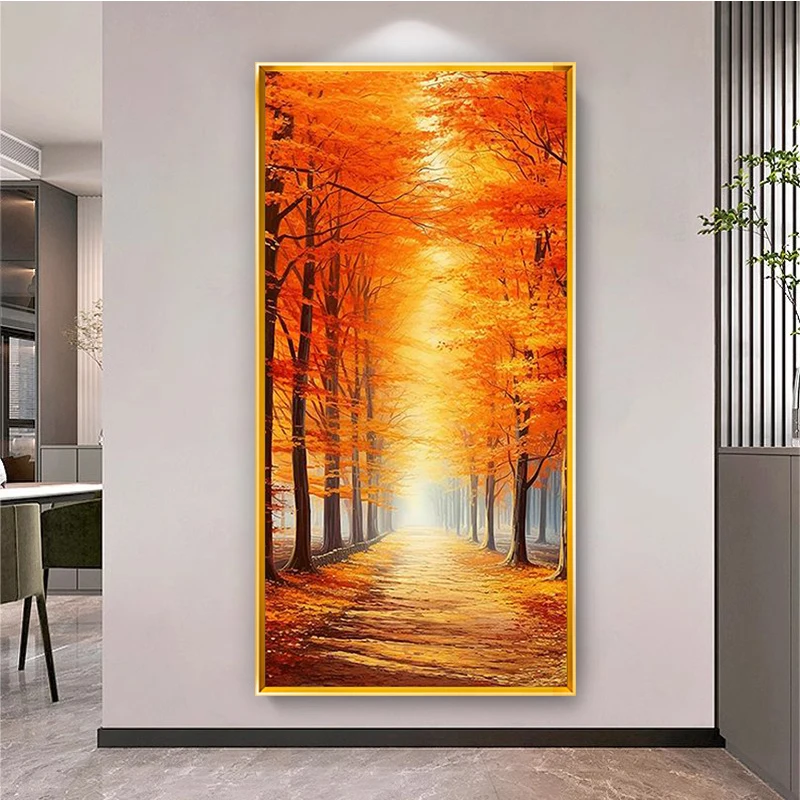 

Handmade Cross Stitch Gold Ground Printing Large Vertical Picture Entrance Hall Wall Art Simple Modern Style Home Decor