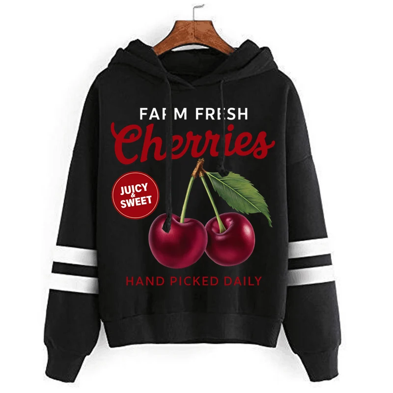 Cherry Aesthetic Vintage Streetwear Long Sleeve Oversized Hoodies Women's Y2K Harajuku Pullovers Women Pink Hoodies Clothes Tops