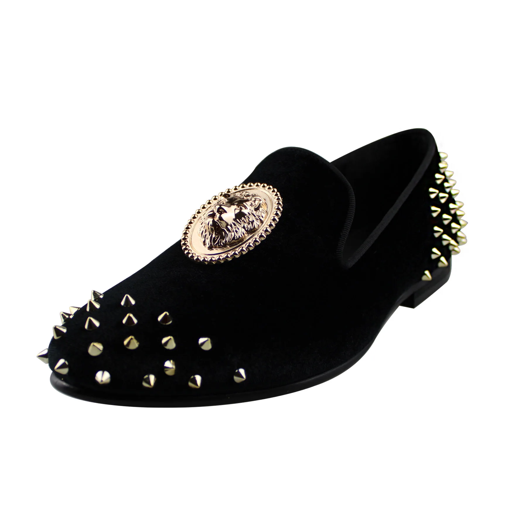 

Harpelunde Animal Buckle Men Dress Studs Shoes Rivets Black Tuxedo Velvet Loafers Spikes Flats