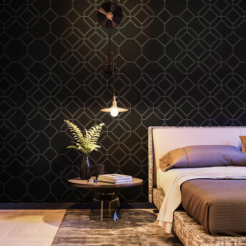 

Luxury Geometric Grid Wallpaper Roll Black Wall Paper Modern Bedroom Living Room Background Home Decor 3D Abstract Wallpaper