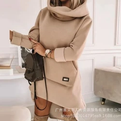 Turtleneck Long Sleeve Sweatshirt Casual Dress Autumn Winter Women Hoodies Long Tops Pockets Casual Loose Sweatshirts Y2k