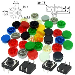 20pcs 11.8X5.6mm Tactile Push Button Switch Cap for 12*12mm DIP Micro tact Switchs A37 red black blue green white grey