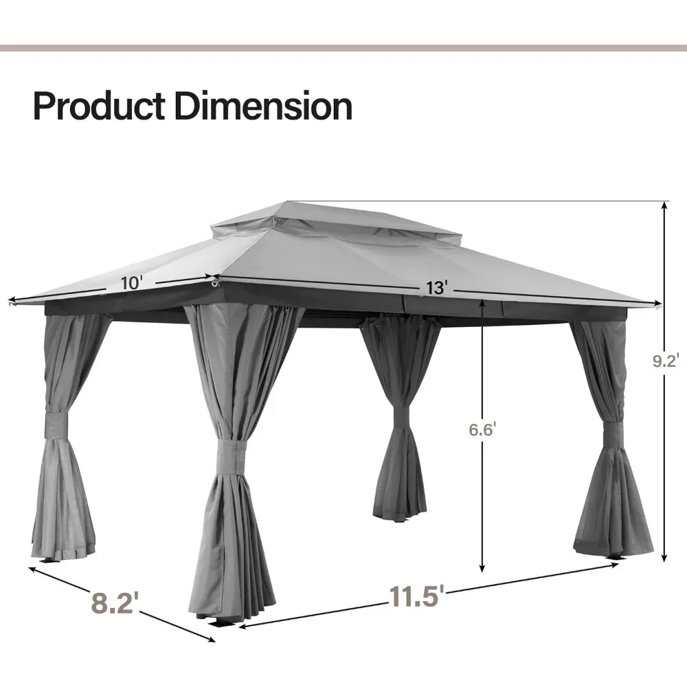 Outdoor Patio Gazebo 10'x13' with Expansion Bolts,Party Tent & Shelter with Double Roofs, Mosquito Nettings and Privacy Screens