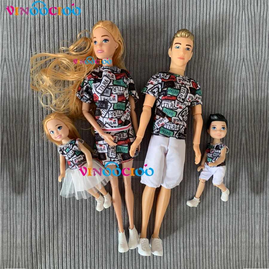 1/6 boneca do bebê família boneca de 4 pessoas mãe pai crianças 30cm boneca crianças brinquedo conjunto completo com roupas para menina menino