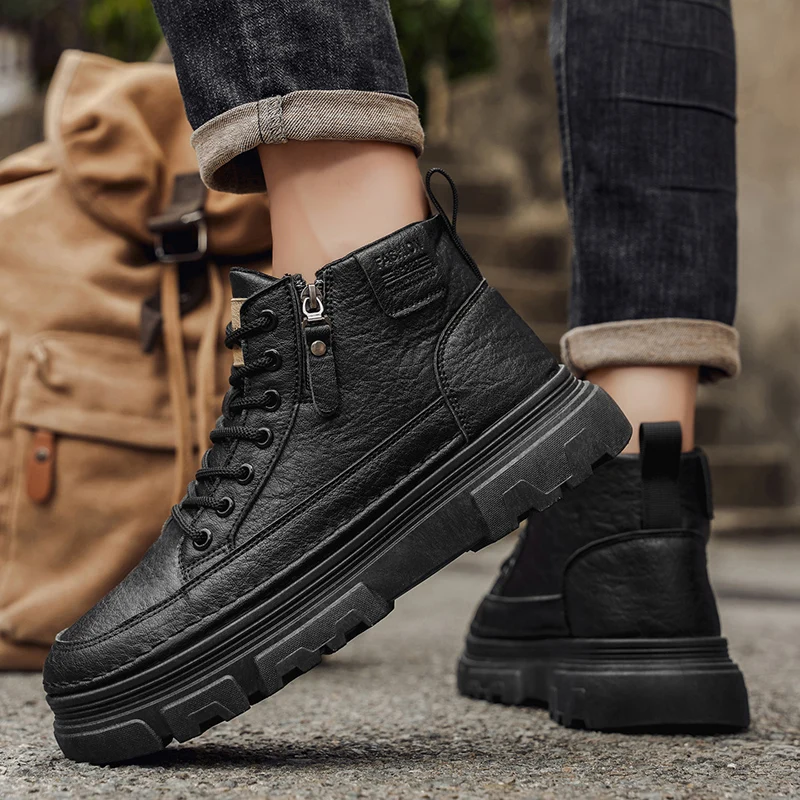 Men's new casual fashion four season high top casual boots outdoor thick sole anti slip wear-resistant commuting workwear boots