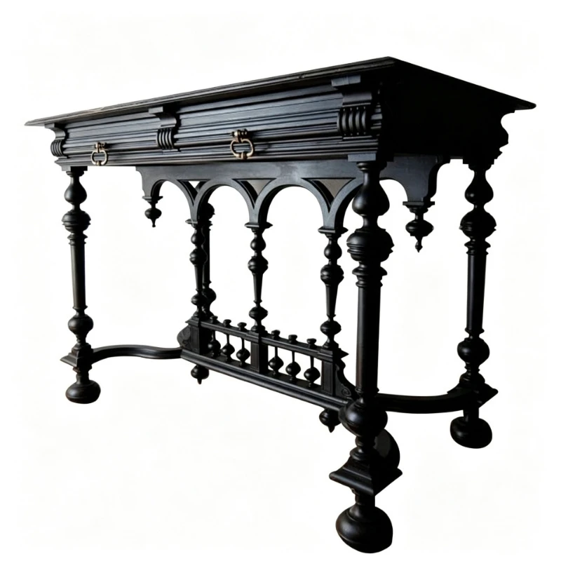 French retro carved furniture solid wood desk American study decoration short play shooting villa model room entrance cabinet