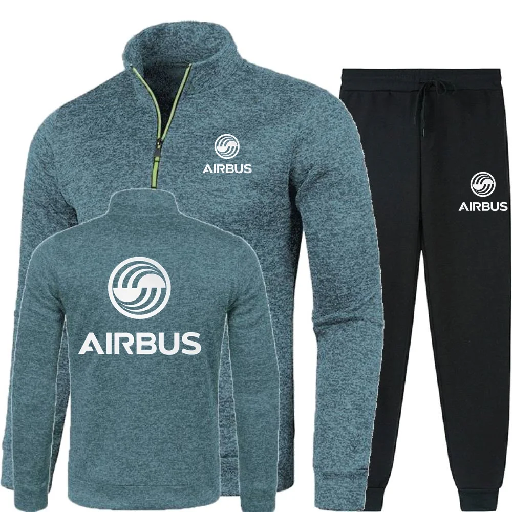 Picture 5: Men 2Pcs Sets Hoodies Pants Sweatshirts Half Zipper Soft Fleece Turtleneck Sweater AIRBUS AVIATION Flight Airbusfan A320
