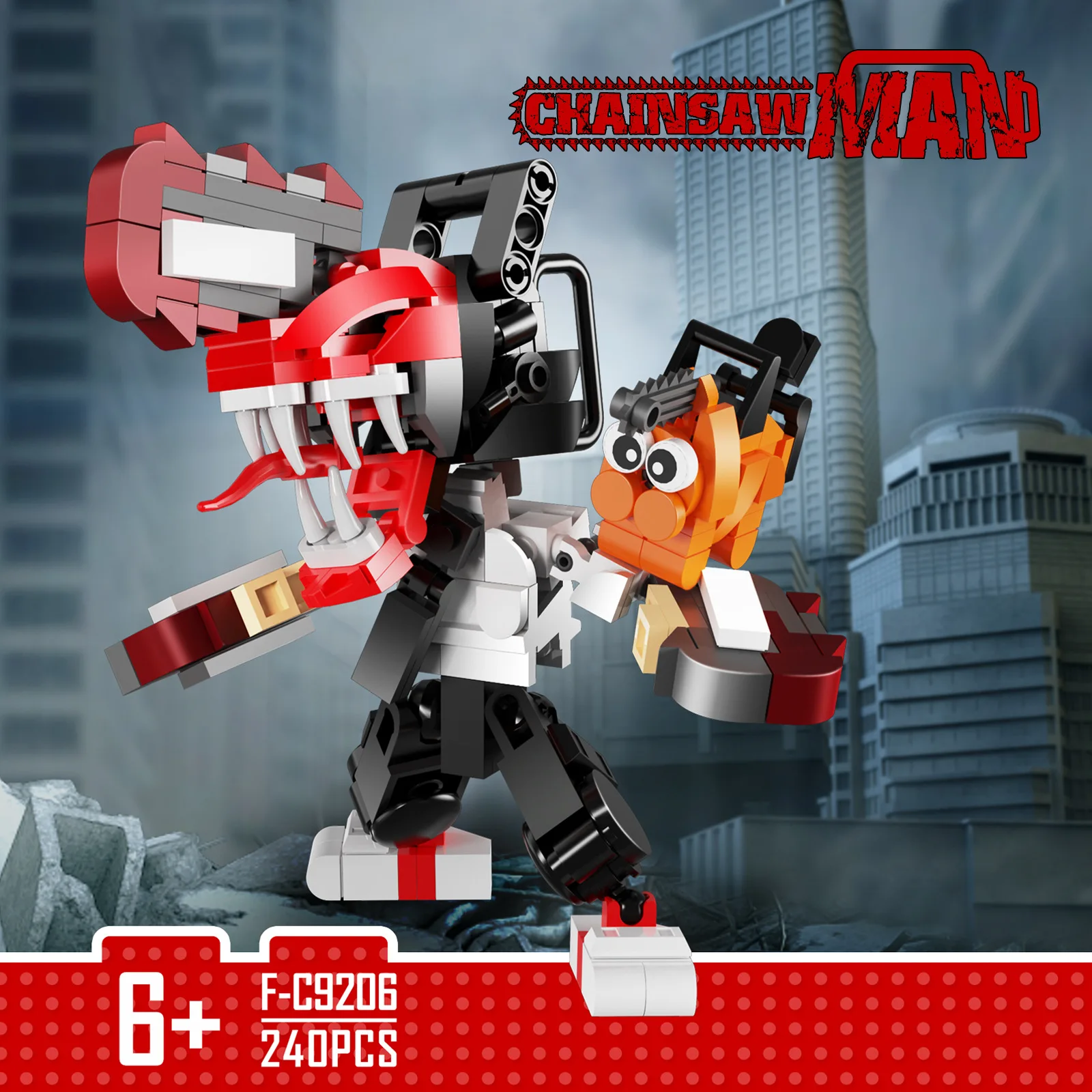 Hot High-End Chainsawed Man Brickheadz Building Blocks Set Cartoon Figures Denji And Dog Character Bricks Toy Kids Adults Gift