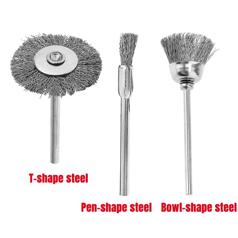 Polishing Wheel Brush 10pcs 45pcs 2.35/3mm Shank Steel Wire Brushes Set Rotary Tools Mini Drill Deburring Buffing Cleaning Brush