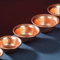 Nepalese Handmade Copper Water Offering Bowl - Buddhist Altar Ritual Tool with Hammered Texture -Crystal Serving Tray Bowl