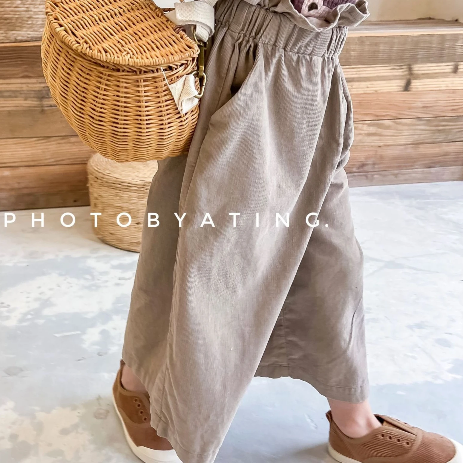 

Girl Pants 2025 Autumn New Children's Clothing Korean Style Girls Baby Corduroy Wide Leg Nine Minute Pants Casual Simple