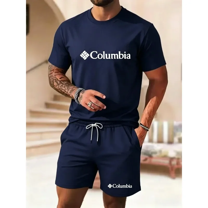 2026 Summer Men's New Outdoor Sports Set - Round-neck Short-Sleeved T-shirt + Jogging Shorts - Casual and Loose Two-Piece Set view 2