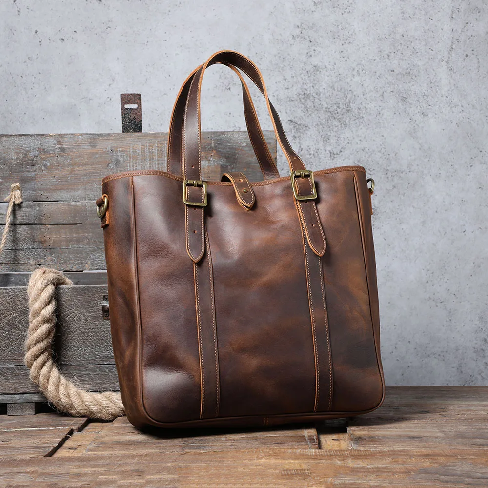 S.WORKER Vintage Echtleder Herren-Tragetasche Handgefertigte Aktentasche Schultertasche Damen Freizeittasche Crazy-Horse Rindsleder – Detail 8