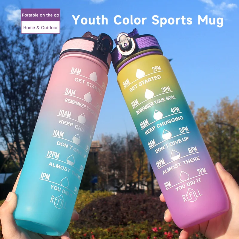 1 Liter Water Bottle Motivational Sport Water Bottle Leakproof Drinking Bottles Outdoor Travel Gym Fitness Jugs For Kitchen