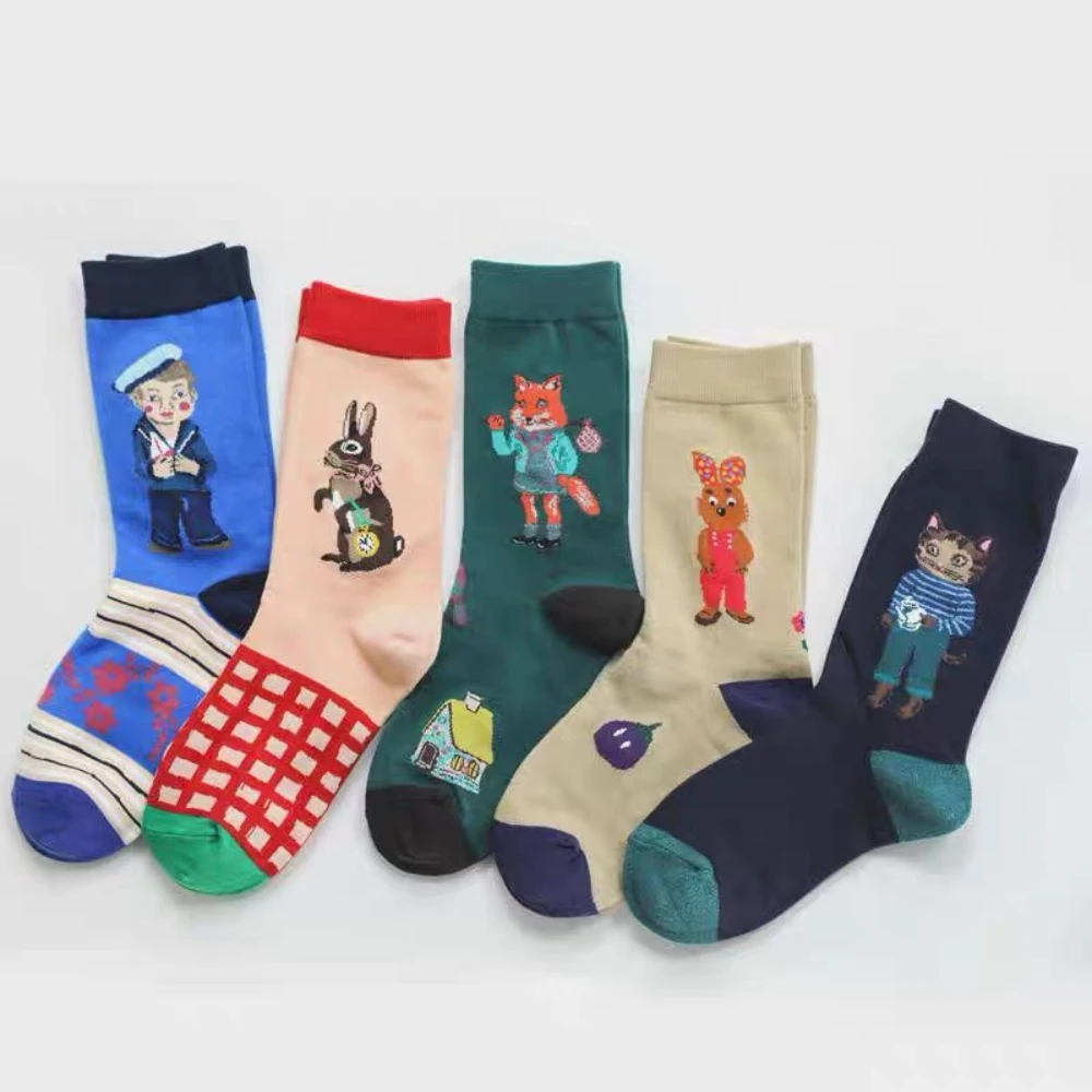 Socks Appeal Women Mid Calf Socks 3 Pairs Cotton Socks Cute Floral Animal Jacquard Breathable Daily Sock Casual Socks Set