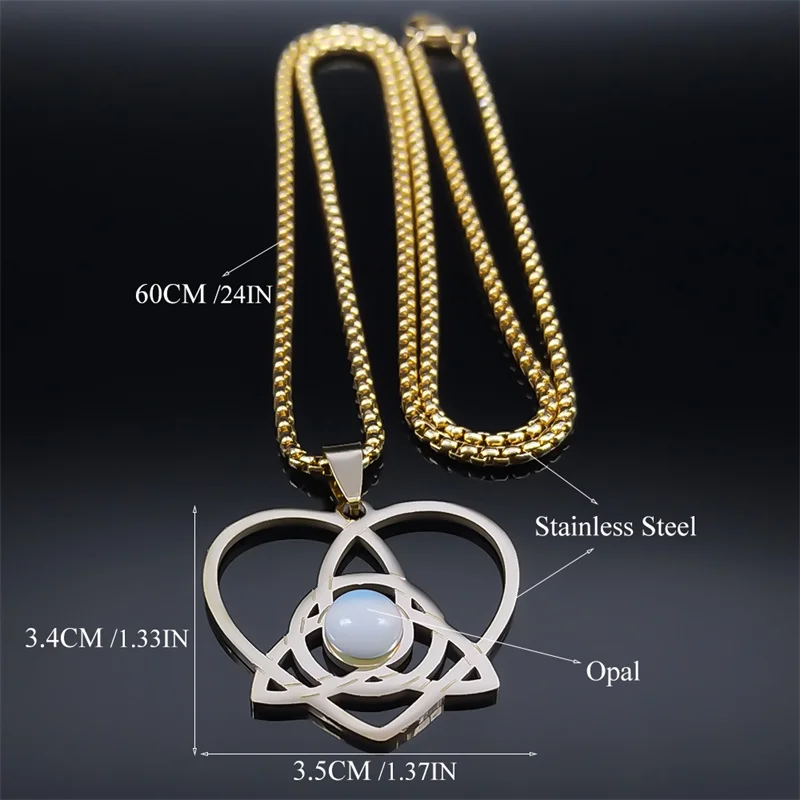 Witch Trinity Knot Heart Pendant Necklace for Women Men Silver Color Stainless Steel Celtic Triqueta Chain Irish Jewelry N8058S