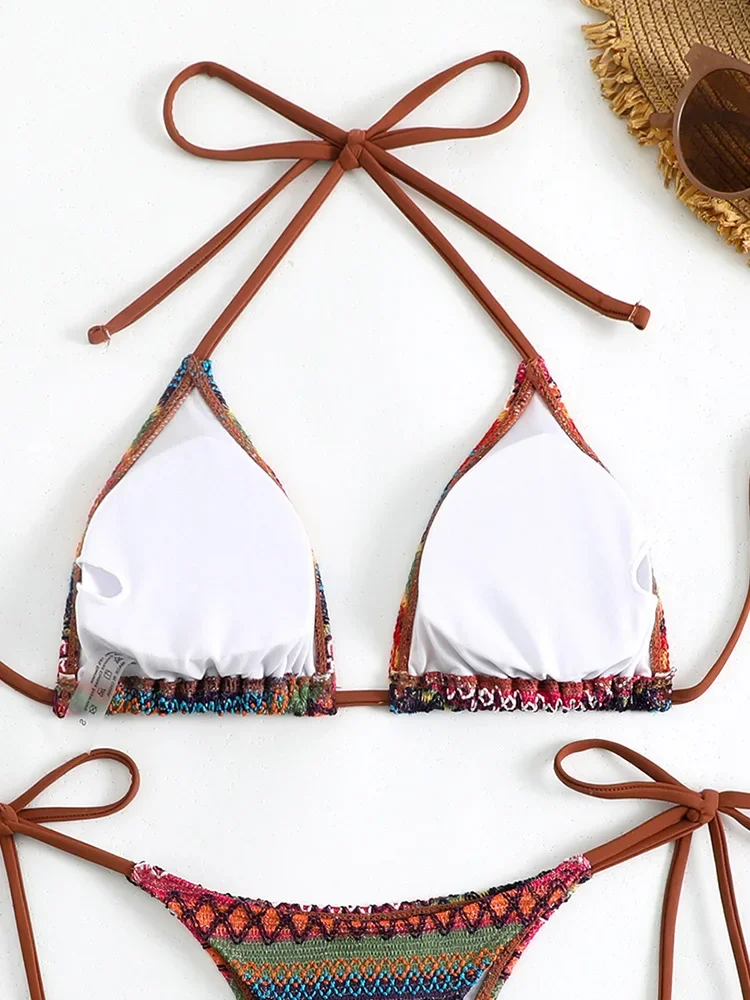 AOTVOTEE Sexy Laced Up Print Bikini 2 Piece Set Women Split Swimsuit High Waist Beach Bikini 2025 New Summer Swimwear Bikini Set