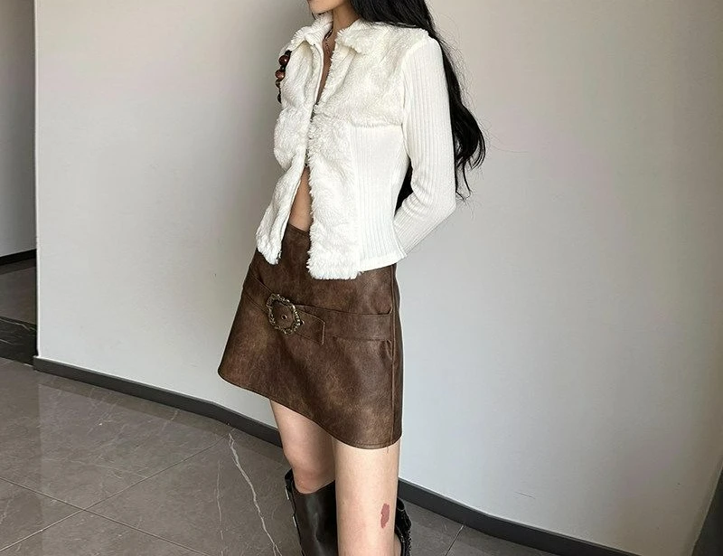 Two-way Zipper Cardigan Lapel Fur Splicing Long-sleeved Top Autumn and Winter Slim-fitting and Thin Knitted Sweater Women