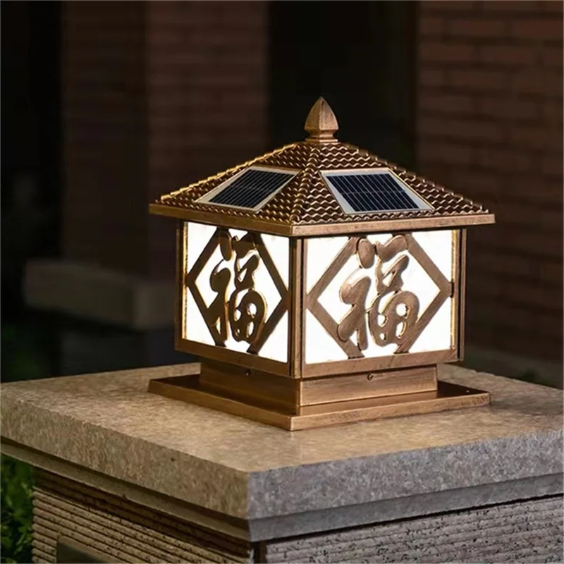 AIFWSI Outdoor Solar Pillar Lamp LED Waterproof IP65 Bronze Post Light Fixtures for Home Courtyard Garden Decor