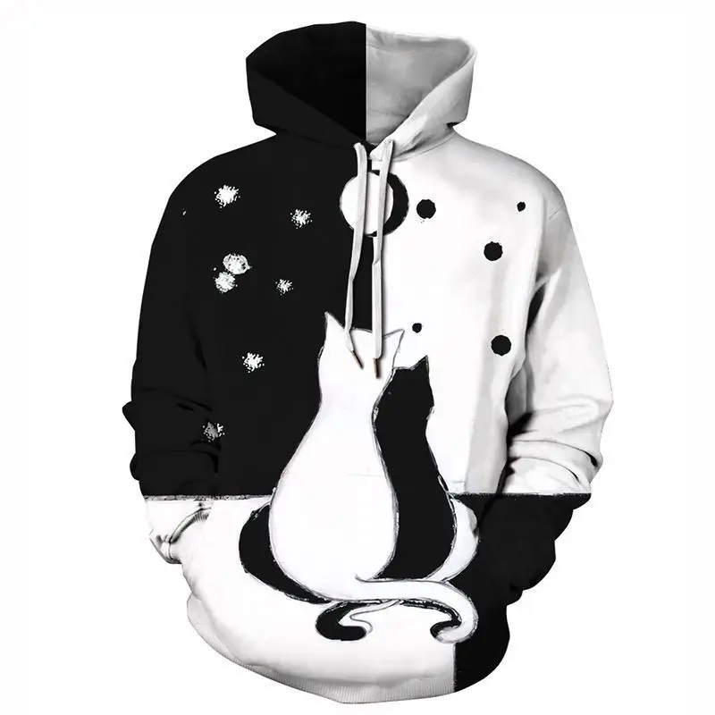 Men's New Hoodies 3D Printed Cat Animal Pattern Fashion Vintage Outdoor Pullvers Wolf Graphics Special Casual Loose Men Clothing