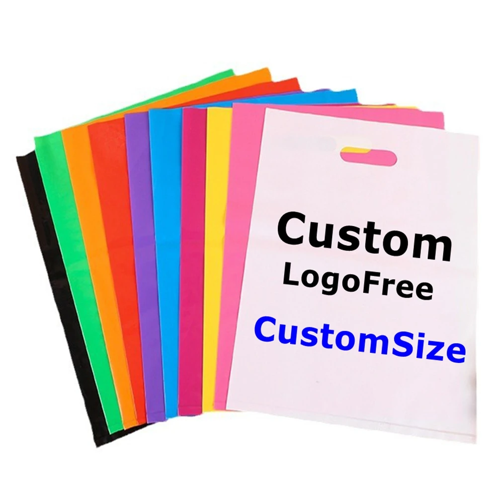 

100 шт., размер логотипа на заказ, бесплатная одежда, подарочные сумки для покупок, пластиковая упаковочная сумка для ювелирных изделий, очков, одежды