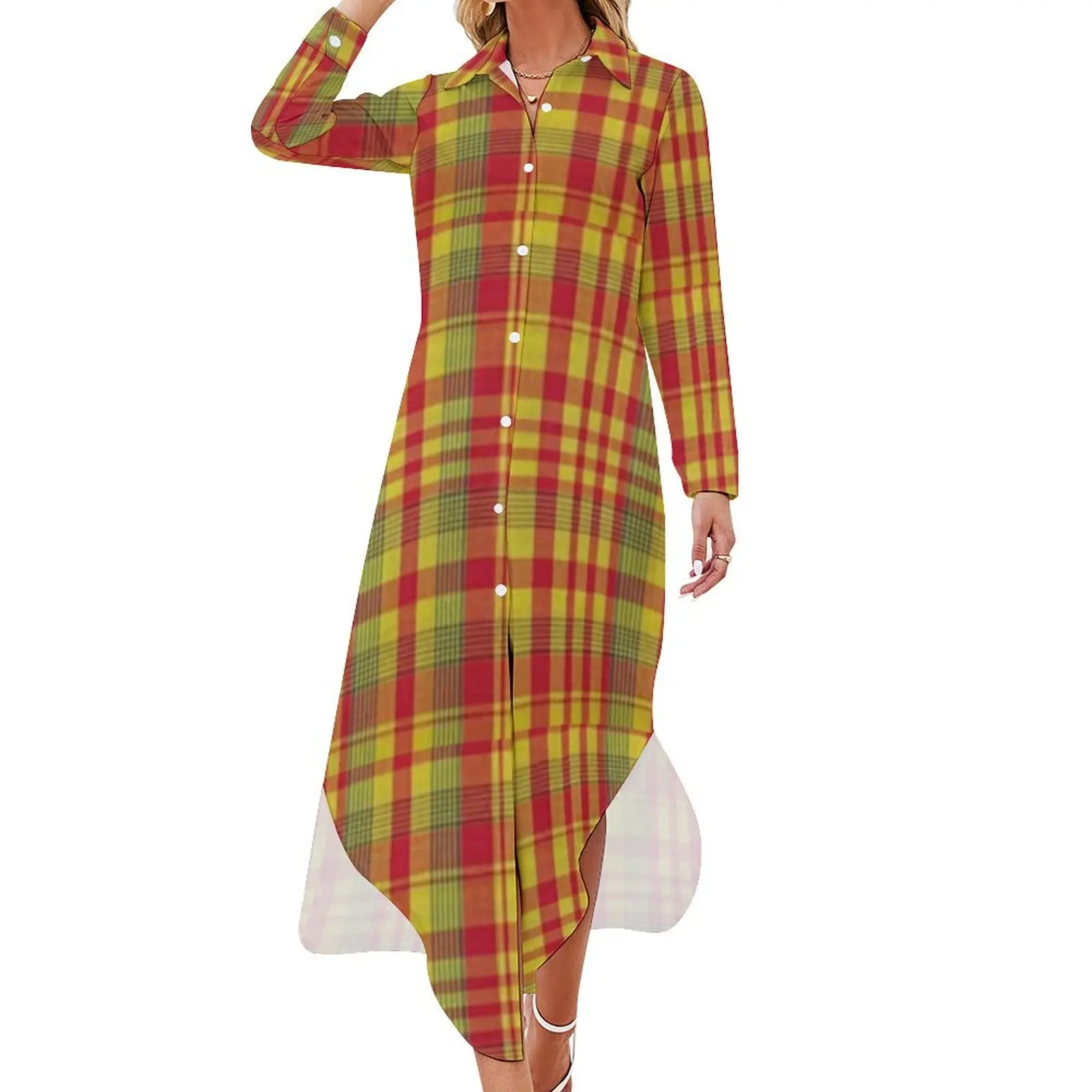 

Traditional Creole, Madras Long Sleeved Shirt Dress dress for women 2024 long sleeve dresses