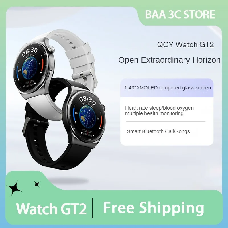 

QCY Watch GT2 Смарт-часы Hd AMOLED-экран Bluetooth-вызов Мониторы здоровья сна Сердечный ритм и калории Водонепроницаемые спортивные часы