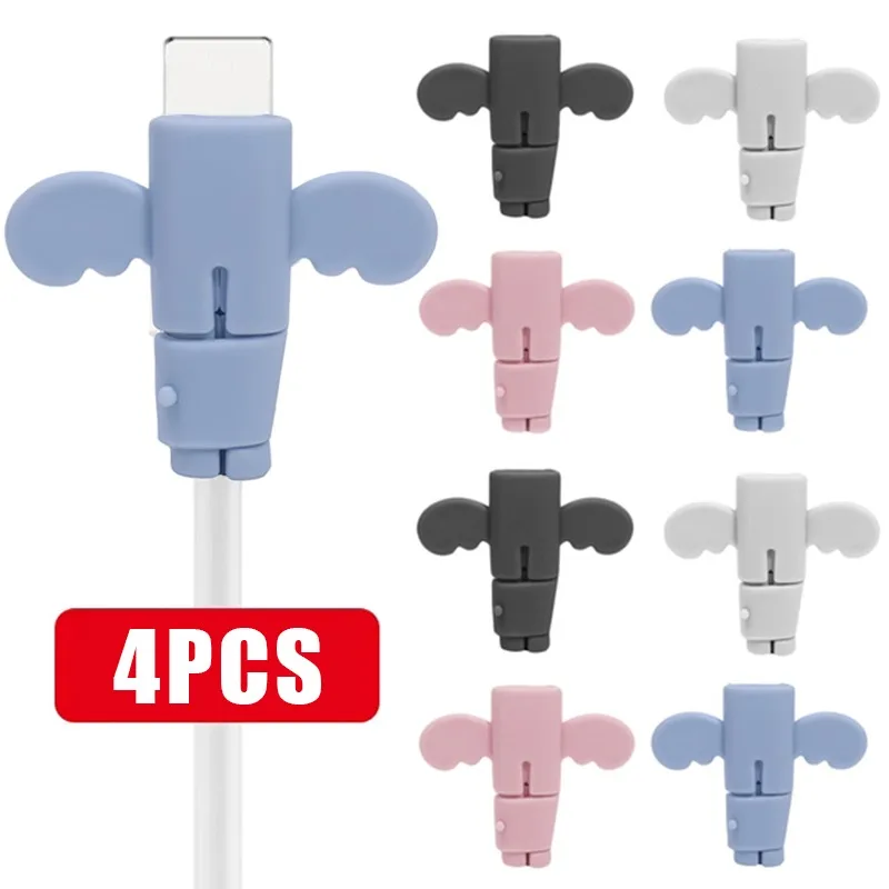 Cute Angel Wing Cable Protector Type C Charger Cord Cable Winder Organizer Holder for iPhone Micro USB C Line Cable Protector