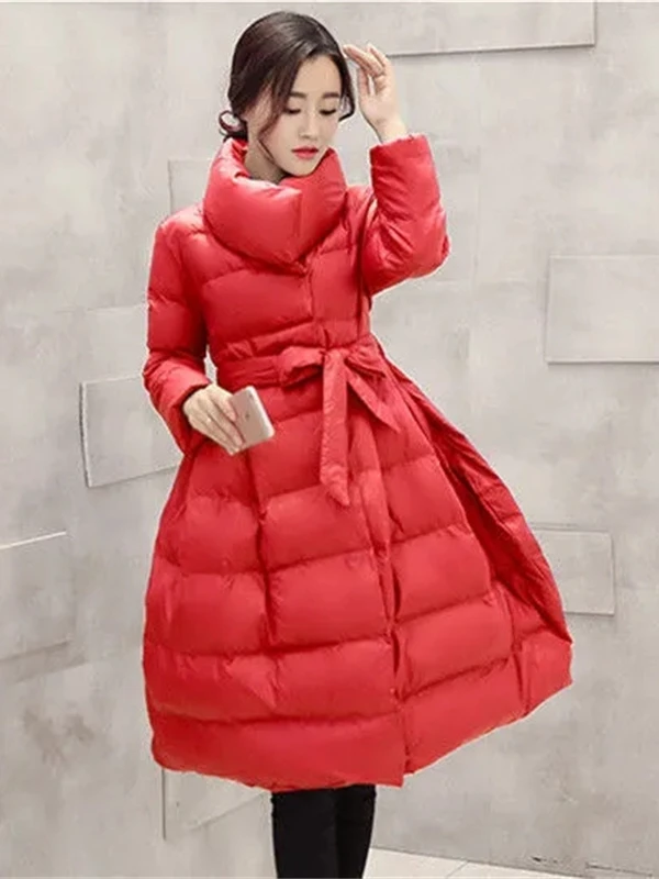 2025 jaqueta de inverno novo casaco de algodão feminino parkas comprimento médio coreano fino vermelho fofo quente algodão acolchoado casaco