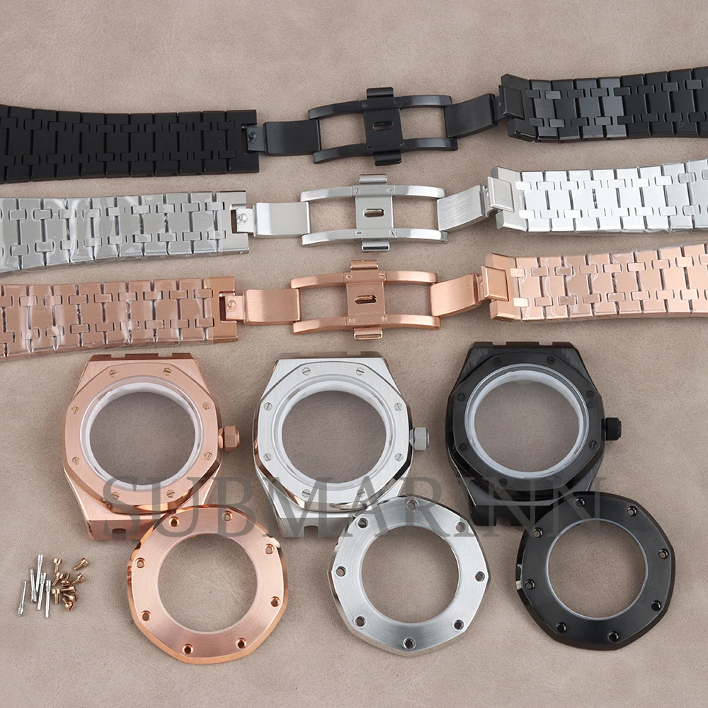 41mm Octagonal NH35 Watch Case Sapphire Glass 316L Stainless Steel Bracelet For Royal Oak seiko NH35 NH36 Movement 31.8mm Dial