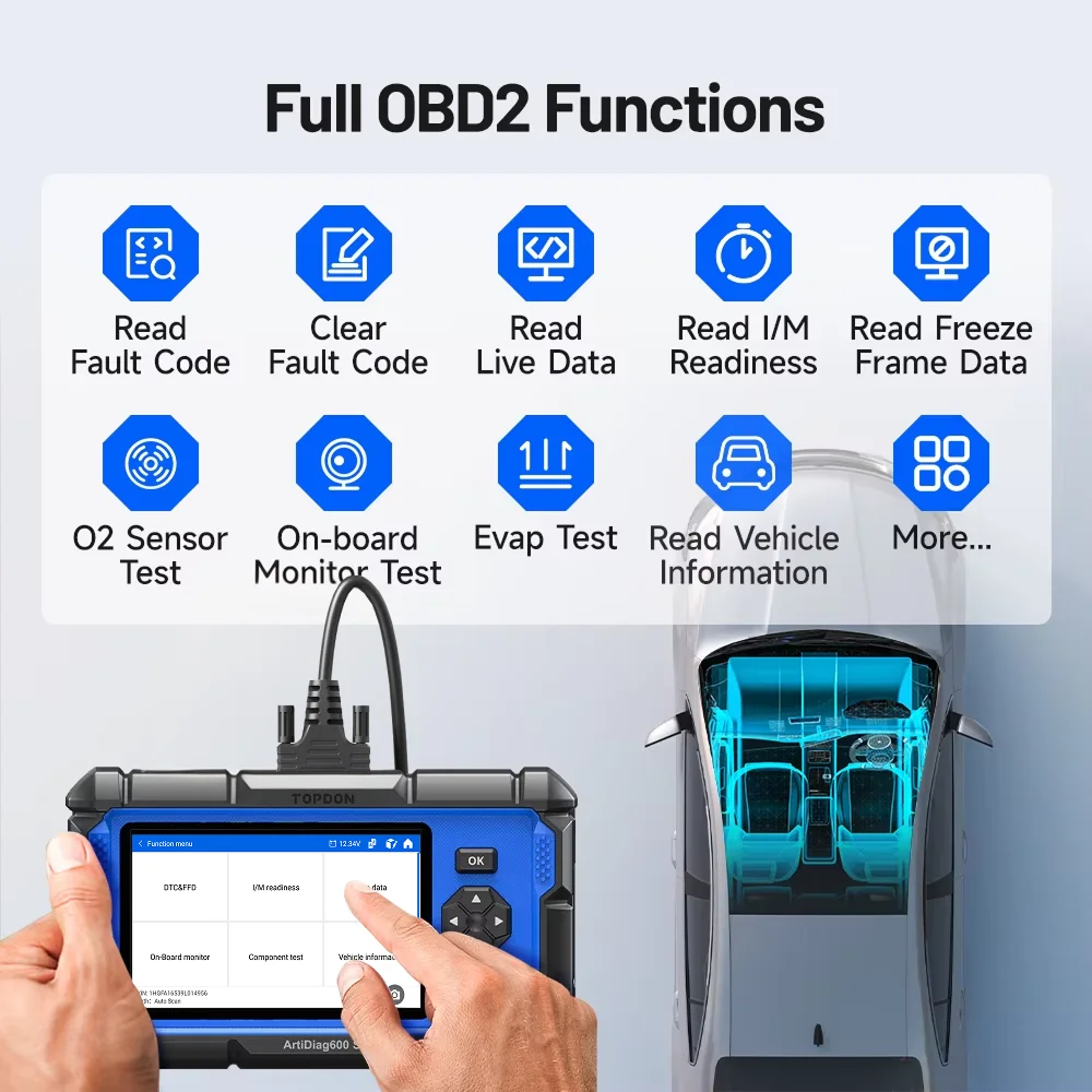 TOPDON ArtiDiag600S OBD2 Scanner Diagnostic Tool Code Reader Oil/BMS/ABS/SAS/EPB/DPF/TPMS/Throttle Engine Test Scan