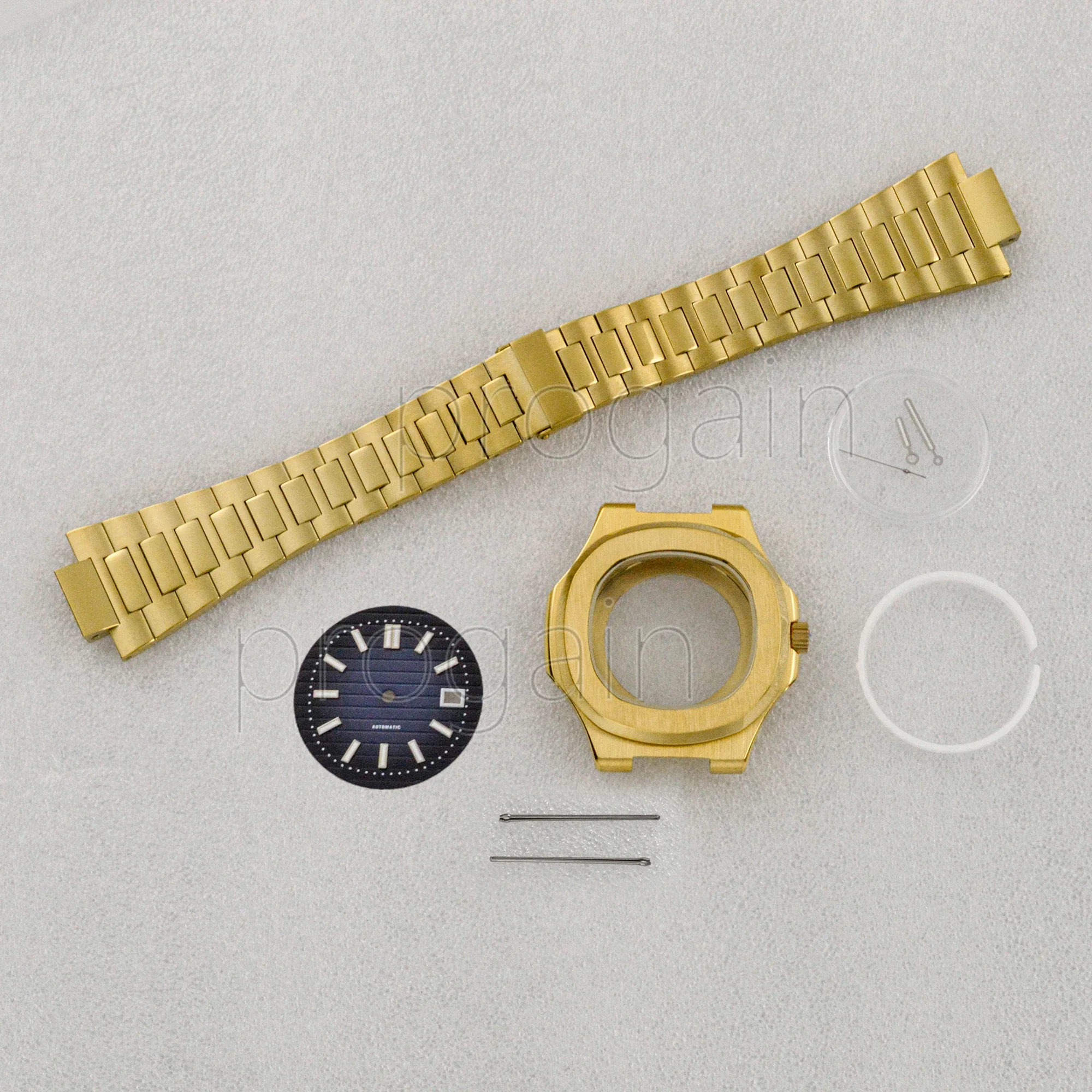 

41mm Stainless Steel Gold watchcase threebeads Watchband Dial Hands mod parts For Nautilus NH35 Automatic Movement Accessories