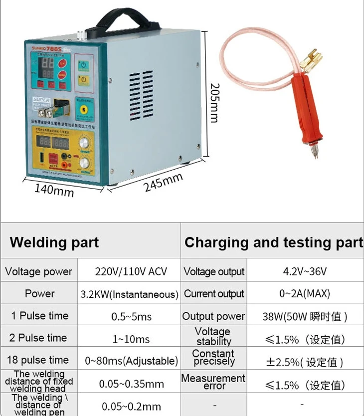 

SUNKO 788S-Pro Dual Voltage Spot Welder, Pressure adjustable, 4.2-36V Charging & Testing Tool