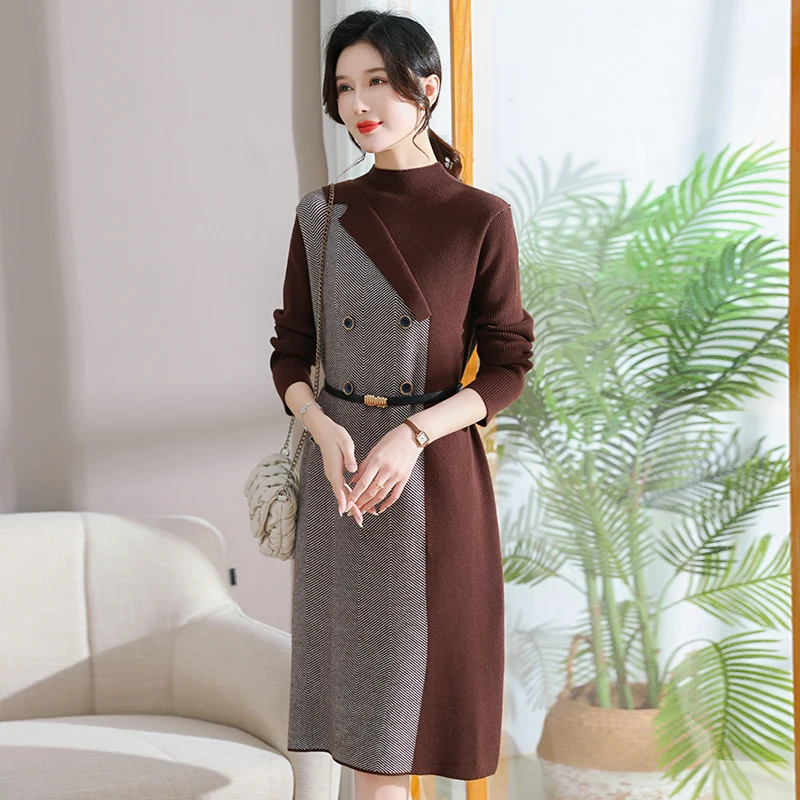 

Модная вязаная юбка-миди для женщин среднего возраста, осенне-зимняя, облегающая, с поясом, базовый слой, стандартный крой