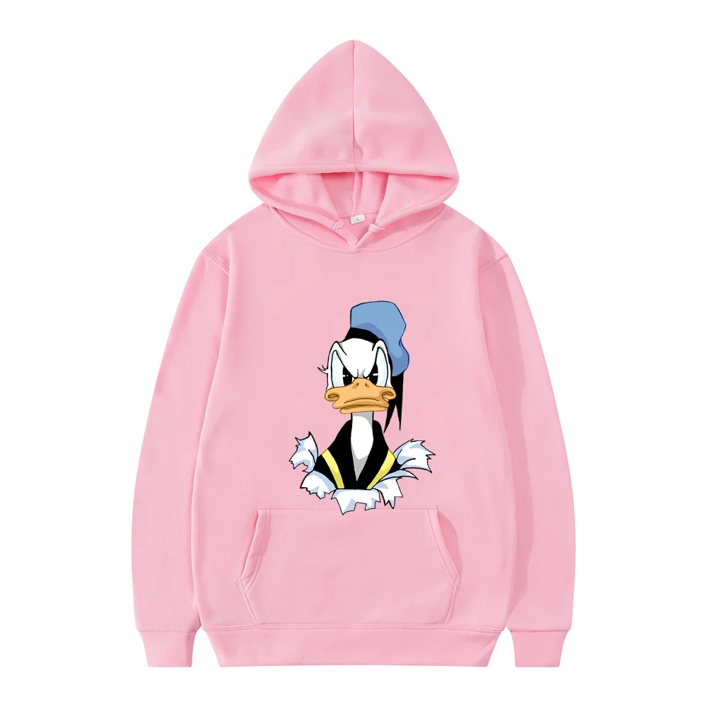 Kapuzen pullover lose lässige Paar ins Cartoon Disney Donald Ente Print Top 18-24y weiß beige Sweatshirt Hoodie minimalist ischen Tops