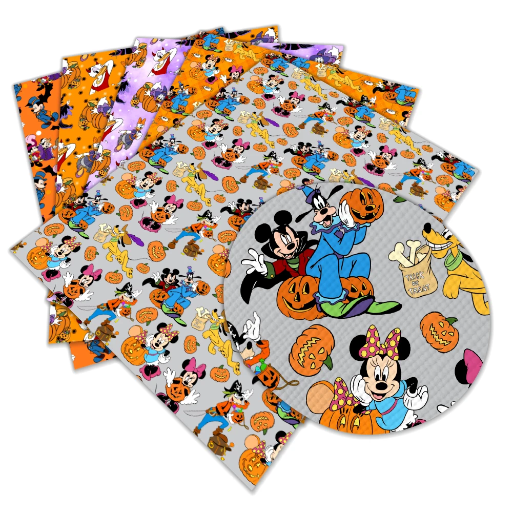 

Halloween Disney Mickey Minnie Print Pattern Faux Leather Vinyl Cross Grain for DIY Hair Bow Jewelry Earring Craft Making