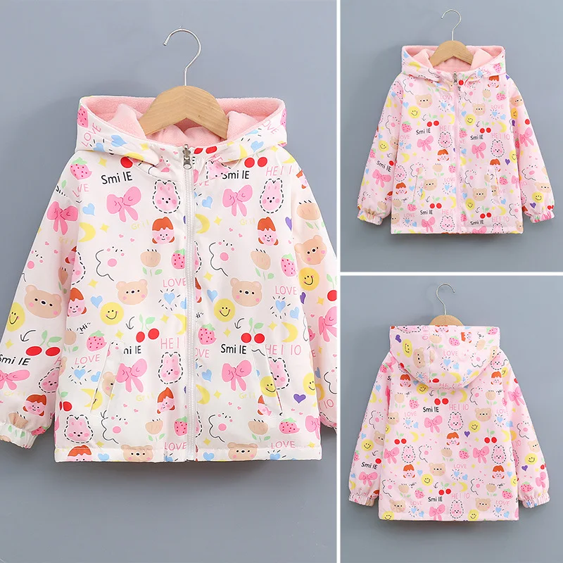 Girls' Reversible Jacket Fleece Hooded Coat Waterproof Jacket Warm Clothes Girl's Spring and autumn Clothes